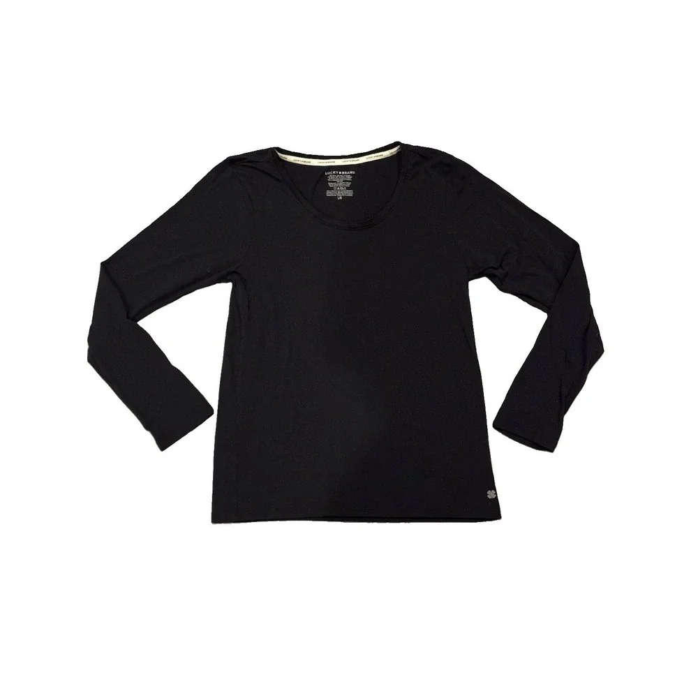 Lucky Brand Womens Large Black Long Sleeve Scoop Neck Stretch Modal Tee Top